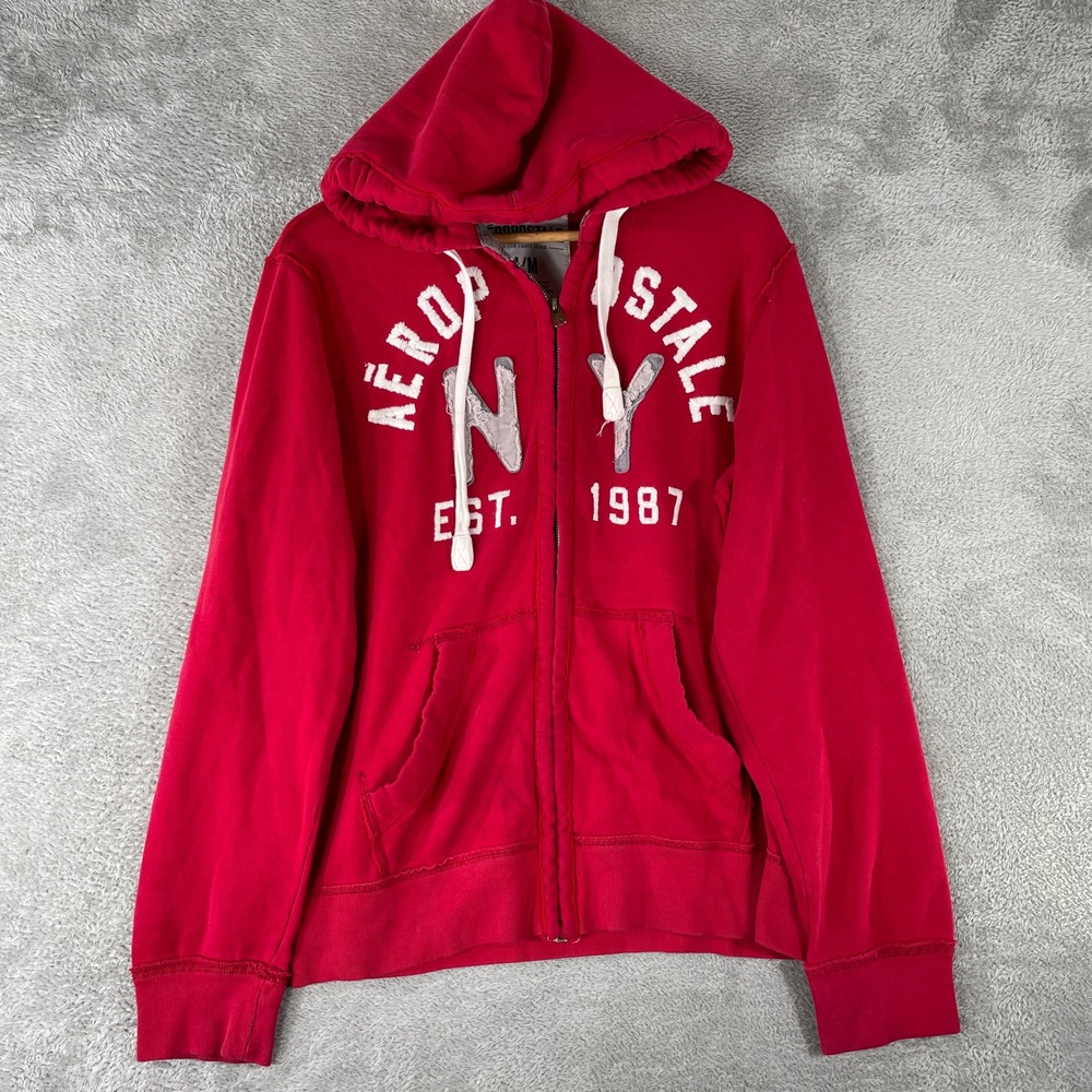 Aeropostale Zip Up Hoodie Mens Medium Red New York Y2K Sweatshirt 2000s